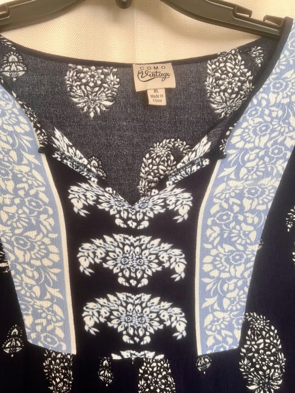 Como Vintage Navy Blue Boho Print Blouse XL Flowy Top - Picture 4 of 6